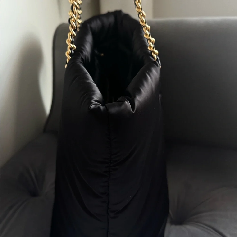 Tory Burch Black and Gold Quilted Nylon Tote - Picture 2 of 7
